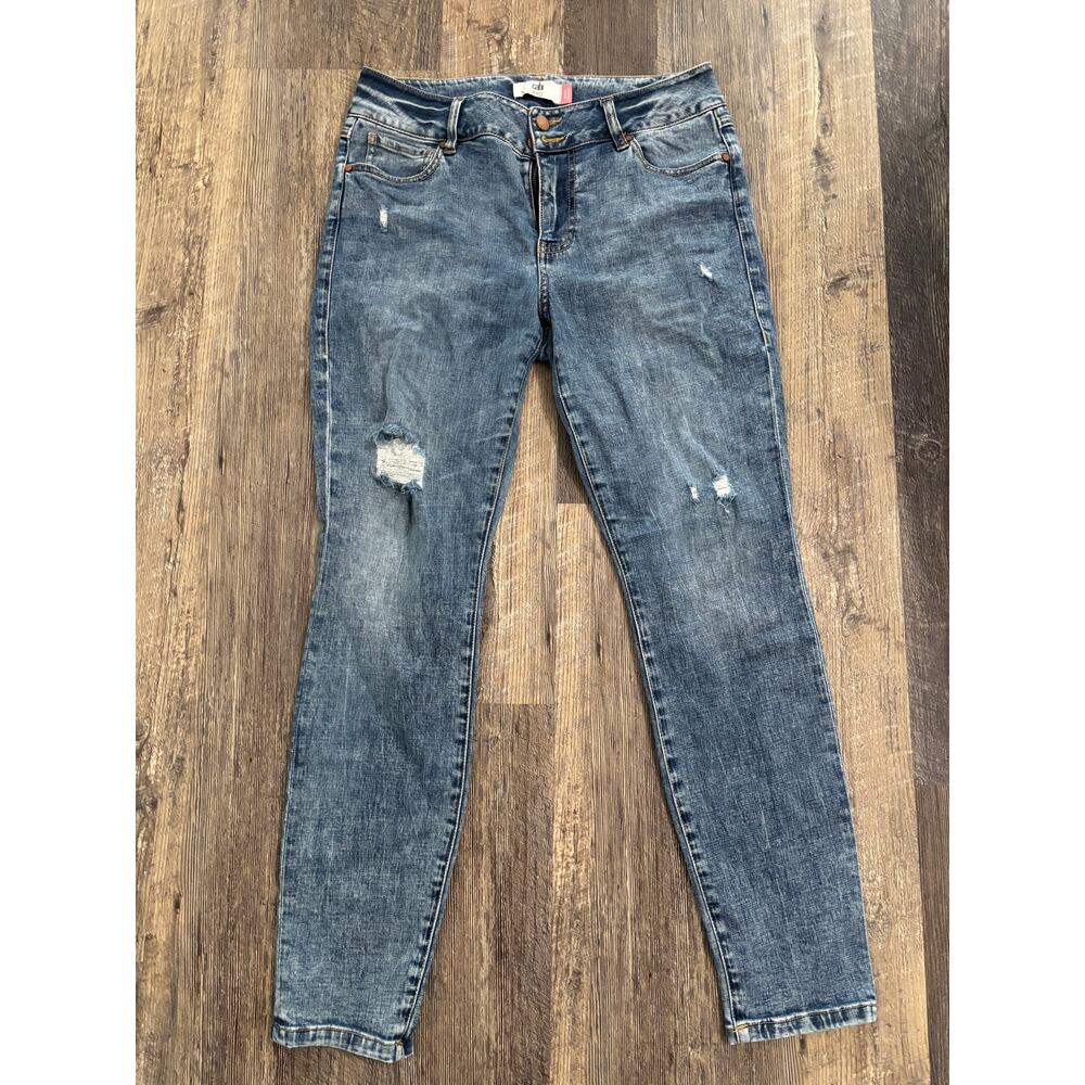 Cabi Cinch Skinny Jeans Medium Wash Distressed Denim Style‎ 4153 Womens Size 8